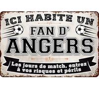 Plaque décorative en tôle résistante aux intempéries pour les fans de football, ici habite un fan d'ANGERS - Plaque murale, plaque de porte, plaque de portail, inscription amusante de football (20 x