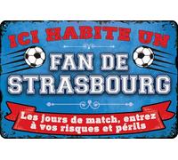 Plaque décorative en tôle résistante aux intempéries pour les fans de football, ici habite un fan de STRASBOURG - Plaque murale, plaque de porte, plaque de portail, inscription amusante de football