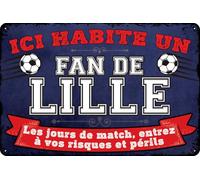 Plaque décorative en tôle résistante aux intempéries pour les fans de football, ici habite un fan de Lille - Plaque murale, plaque de porte, plaque de portail, inscription humoristique de football (20