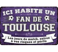 Plaque décorative en tôle résistante aux intempéries pour les fans de football, ici habite un fan de Toulouse - Plaque murale, plaque de porte, plaque de porte, plaque de porte, plaque de porte