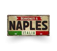 Plaque Décorative Italienne en Métal - Villes et Régions Célèbres d'Italie | Décoration Murale "Benvenuti A Italia" - Souvenir de Voyage pour Amateurs d'Italie (Naples)