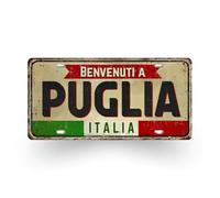 Plaque Décorative Italienne en Métal - Villes et Régions Célèbres d'Italie | Décoration Murale "Benvenuti A Italia" - Souvenir de Voyage pour Amateurs d'Italie (Puglia)