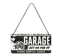 Plaque décorative métallique avec cordelette GARAGE - 10 x 20 cm