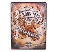 Plaque décorative métallique HARLEY DAVIDSON BORN TO RIDE - 30 x 40 cm