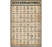 Plaque décorative murale en métal style rétro, 20 x 30 cm (8 x 12 pouces), ornée de symboles amérindiens. Idéale pour la maison, la chambre, la salle de bain, le salon, le café ou la cuisine. Un cade