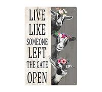Plaque décorative murale humoristique rétro en métal, motif chèvre, « Vivez comme si quelqu'un avait quitté les lieux », 30 x 30 cm. Idéale pour salle de bain, café, ferme, cuisine ou maison. Cadeau.