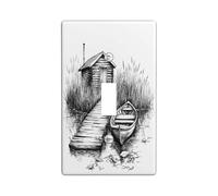 Plaque décorative noire pour interrupteur à bascule simple, bateau de lodge vintage pour décoration de chambre à coucher, salle de bain, plaque d'interrupteur de taille standard Cool Lake