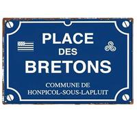 Plaque Décorative Place des Bretons, Style Rue Parisienne, 30 x 20 cm, Bleu et Blanc