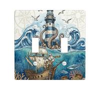 Plaque décorative pour interrupteur à 2 interrupteurs à double bascule, trésor de l'océan d'été, motif phare cool pour chambre