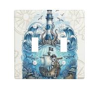 Plaque décorative pour interrupteur à 2 interrupteurs à double bascule, trésor de l'océan d'été, motif phare cool pour chambre