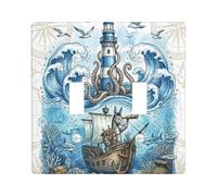 Plaque décorative pour interrupteur à 2 interrupteurs à double bascule, trésor de l'océan d'été, motif phare cool pour chambre