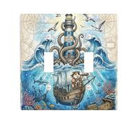 Plaque décorative pour interrupteur à 2 interrupteurs à double bascule, trésor de l'océan d'été, motif phare cool pour chambre