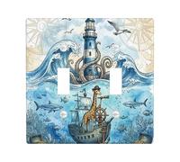 Plaque décorative pour interrupteur à 2 interrupteurs à double bascule, trésor de l'océan d'été pour chambre, phare cool
