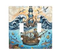 Plaque décorative pour interrupteur à 2 interrupteurs à double bascule, trésor de l'océan d'été pour chambre, phare cool