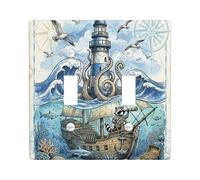 Plaque décorative pour interrupteur à 2 interrupteurs à double bascule, trésor de l'océan d'été pour chambre, phare cool