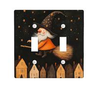 Plaque décorative pour interrupteur à 2 interrupteurs - Double bascule - Balai de sorcière amusant - Étoiles - Plaque électrique pour cuisine et salle de bain
