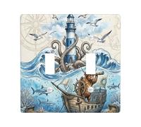 Plaque décorative pour interrupteur à 2 interrupteurs - Motif vache des Highlands - Trésor de l'océan d'été - Plaque électrique pour chambre, phare cool