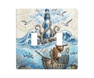 Plaque décorative pour interrupteur à 2 interrupteurs - Motif vache des Highlands - Trésor de l'océan d'été - Plaque électrique pour chambre, phare cool