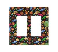 Plaque décorative pour interrupteur à bascule - 2 plaques murales de taille moyenne 12,4 x 12,7 cm - Imprimé sucettes de bonbons et grains de chocolat - Plaque murale en polycarbonate thermoplastique