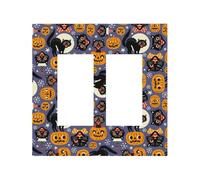 Plaque décorative pour interrupteur à bascule, 2 plaques murales de taille moyenne 12,4 x 12,7 cm, motif chats effrayants, citrouilles d'Halloween, plaque murale, polycarbonate thermoplastique