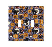 Plaque décorative pour interrupteur à bascule, 2 plaques murales de taille moyenne 12,4 x 12,7 cm, motif chats effrayants, citrouilles d'Halloween, plaque murale, polycarbonate thermoplastique