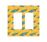Plaque décorative pour interrupteur à bascule, 2 plaques murales de taille moyenne 12,4 x 12,7 cm, motif crocodile jaune dessin animé, plaque murale, polycarbonate thermoplastique