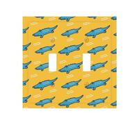 Plaque décorative pour interrupteur à bascule, 2 plaques murales de taille moyenne 12,4 x 12,7 cm, motif crocodile jaune dessin animé, plaque murale, polycarbonate thermoplastique