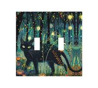 Plaque décorative pour interrupteur à bascule, 2 plaques murales de taille moyenne 12,4 x 12,7 cm, plaque murale en polycarbonate thermoplastique et motif chat noir mystique
