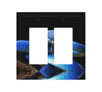 Plaque décorative pour interrupteur à bascule - 2 plaques murales de taille moyenne 12,4 x 12,7 cm - Plaque murale en polycarbonate thermoplastique - Motif serpent vipère bleu