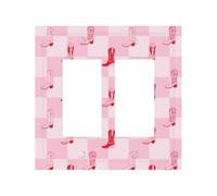 Plaque décorative pour interrupteur à bascule, 2 plaques murales de taille moyenne 12,4 x 12,7 cm, rétro rose bottes de cowgirl damier, plaque murale, plaque murale, polycarbonate thermoplastique