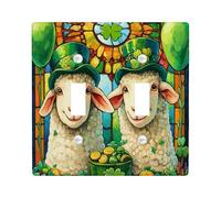 Plaque décorative pour interrupteur à double bascule, motif mouton de la Saint-Patrick, plaque de commutation électrique en verre teinté, trèfle amusant pour chambre à coucher