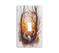 Plaque décorative pour interrupteur amusant avec motif ours de chasse - 1 interrupteur à bascule unique - Jolie branche de forêt aquarelle - Pour cuisine et salle de bain