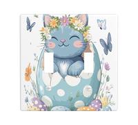 Plaque décorative pour interrupteur de printemps et Pâques - Motif chat bleu russe - 2 interrupteurs - Double bascule - Œufs mignons et amusants - Plaque électrique pour chambre à coucher