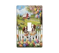 Plaque décorative pour interrupteur de printemps Pâques Bretagne 1 interrupteur à bascule simple, clôture de ferme, œufs de chiot, plaque électrique de campagne pour chambre à coucher