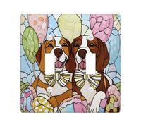 Plaque décorative pour interrupteur de printemps Pâques Bretagne en forme de chien 2 interrupteurs à double bascule, œufs en vitrail, plaque électrique pour chambre