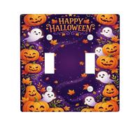Plaque décorative pour interrupteur double motif citrouilles, fantômes ludiques, feuilles, Halloween, orange, taille standard, décoration pour nouvel appartement, maison, chambre à coucher, bureau