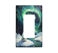 Plaque décorative pour interrupteur motif ours polaire Aurora Borealis - 1 interrupteur à bascule unique - Motif animal de dessin animé amusant - Pour décoration de chambre à coucher, salle de bain