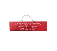 Plaque décorative rouge en bois - J'ai un chat