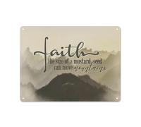 Plaque décorative rustique en métal, affiche chrétienne « La foi, même petite comme une graine de moutarde, peut déplacer des montagnes », idéale pour le salon, la chambre ou la cuisine (30 x 40 cm