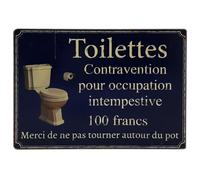 Plaque décorative - Toilettes contravention - Métal - Humoristique - Vintage - Rectangulaire