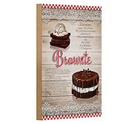 Plaque décorative vintage en bois pour la cuisine | Recette et illustration de brownie | Idéal pour les amateurs de pâtisserie | 12 cm x 18 cm