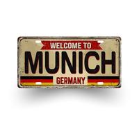 Plaque décorative vintage en métal 30x15 cm - style plaque d’immatriculation allemande avec nom de ville - souvenir de voyage mural rétro (Munich (Welcome))