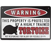 Plaque décorative vintage en métal avec inscription « Warning This Property is Protected by A Highly Trained Tortoise » - Décoration murale pour bar, club de musique, cave, chambre - 20,3 x 30,5 cm