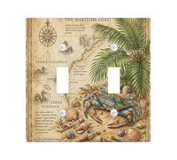 Plaque décorative vintage pour interrupteur à 2 interrupteurs à double bascule, plage tropicale, vie marine côtière, plaque d'interrupteur électrique pour chambre, plage