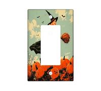 Plaque décorative vintage pour interrupteur de sorcière d'Halloween - 1 interrupteur à bascule simple, balai rétro, citrouilles, chauve-souris, plaque frontale électrique pour cuisine, salle de bain