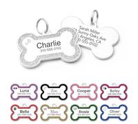 Plaque d'identification personnalisée pour animaux de compagnie avec n'importe quel nom et texte - En acier inoxydable à paillettes - Pour chiens, chiots et chiens (blanc, taille L)