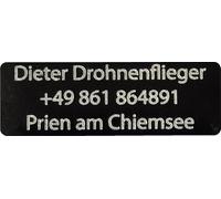 Plaque d'immatriculation de drone pour DJI NEO, Mini Series et Mavic Series - EASA enregistré Drone - Plaque avec E-ID jusqu'à 2 lignes, 20 x 8 mm, noir ou argent, aluminium autocollant