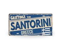 Plaque d'immatriculation des îles grecques - Impression sur métal vintage - Villes grecques - Décoration d'intérieur méditerranéenne - Cadeau souvenir de voyage Santorin (ATL)