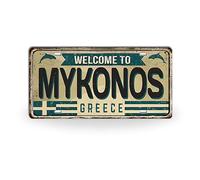 Plaque d'immatriculation des îles grecques - Impression vintage en métal - Villes grecques - Décoration d'intérieur méditerranéenne - Cadeau souvenir de voyage Mykonos
