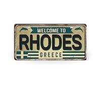 Plaque d'immatriculation des îles grecques - Impression vintage en métal - Villes grecques - Décoration d'intérieur méditerranéenne - Cadeau souvenir de voyage Rhodes (Alt)